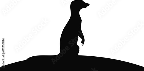 Meerkat Silhouette Standing on Hind Legs – Alert Desert Mammal Vector Illustration