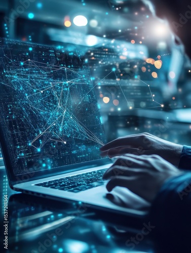 Plakat Data science digital technology concept Computer science engineer programming on laptop at office data exchange system control and data management with Ai Business and Artificial intel : Generative A