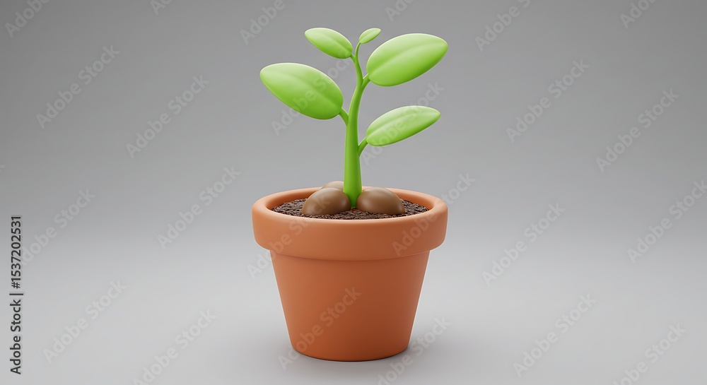 Plant in Pot on Gray Background Plant in Pot on Gray Background