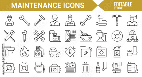 Set of Maintenance, Repair, and Vehicle Service Icons in Editable Format