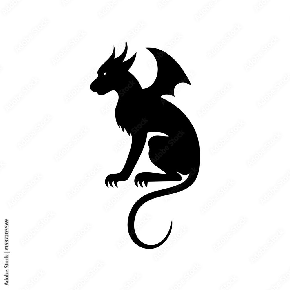 Fototapeta premium Gothic-style silhouette of a gargoyle perched in profile, minimalist and mysterious.