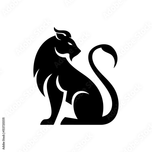 Mythical chimera creature logo in minimalist black style featuring lion, goat, and serpent traits.

