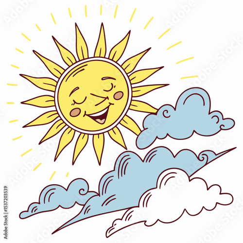 Sunny Weather with Clouds – Vector Illustration