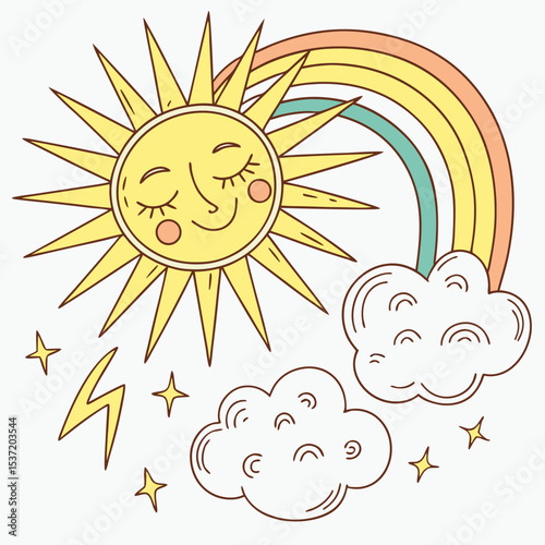 Sunny Weather with Clouds – Vector Illustration