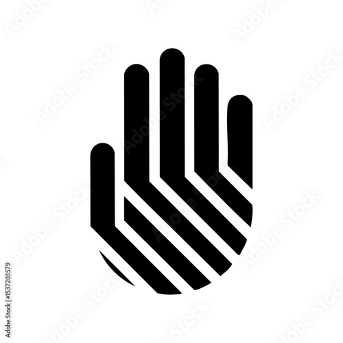 Minimalist hazard-striped hand icon, representing caution and warning.

