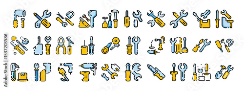 Set of Construction and Repair Tools Icons – Hand Tools and Equipment Collection