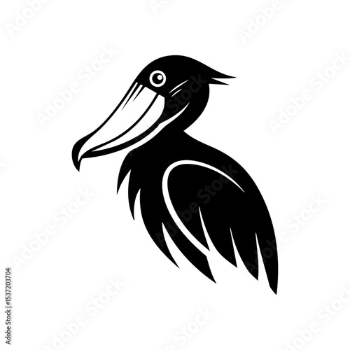 Striking black vector of a shoebill stork with its iconic broad beak, ideal for bird or wildlife themes.

