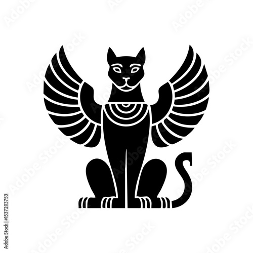 Stylized Egyptian sphinx with wings and feline form, symbolizing myth and ancient protection.

