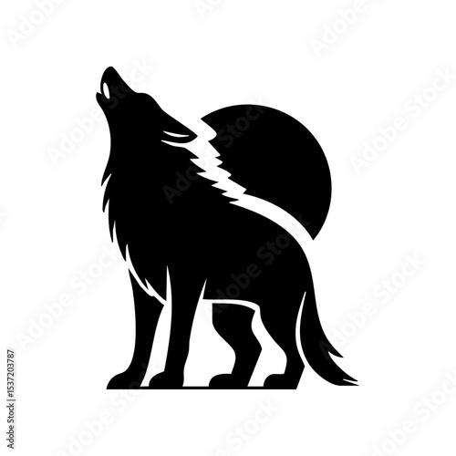 Black logo of a werewolf howling at the moon, perfect for myths or horror themes.

