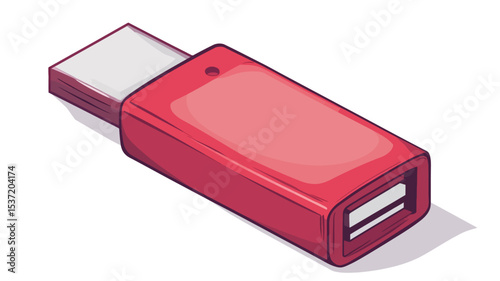 Isometric illustration of a red USB adapter. The adapter is depicted at a slight angle, showcasing both the USB-A and USB-C connectors.  The illustration style is clean and flat, with subtle
