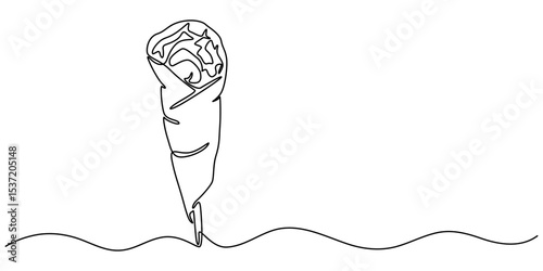 One Continuous Line Drawing of Burrito Icon. Single Line Vector Illustration, burrito or wrap food continuous one line drawing, 
