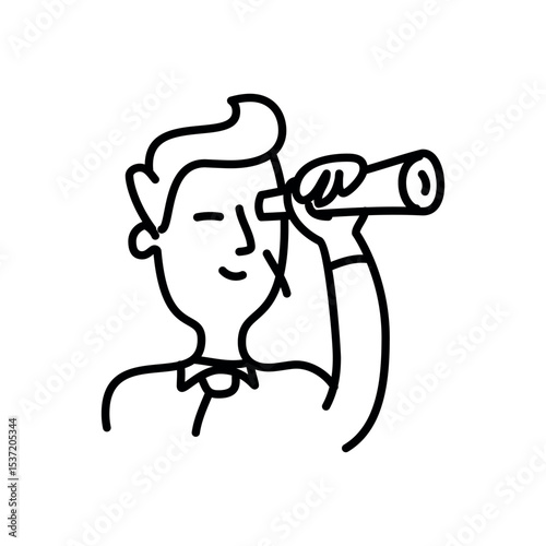 Illustration of man looking through telescope vector illustration for vision and future concept and business opportunity vector