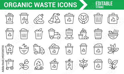 Icons Representing Organic Waste and Recycling for Environmental Designs