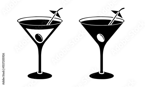 Martini icons, black silhouette design, party and drinks concept