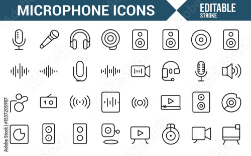 Icons Representing Microphones, Headphones, and Audio Devices