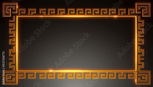 Light golden Greek key meander vector border frame on geometric background,  border,  greek