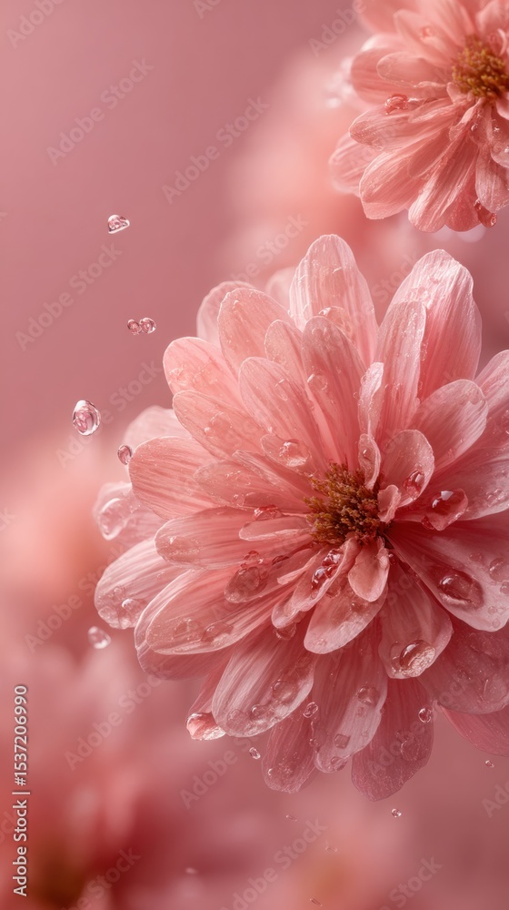 Fototapeta premium Delicate Pink Flowers with Water Droplets
