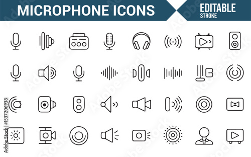Set of Microphone, Soundwave, and Audio Equipment Icons in Editable Format