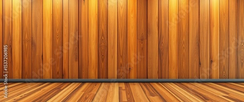 Long seamless panorama of brown acoustic wood panels, vertical texture  , wall texture, vertical