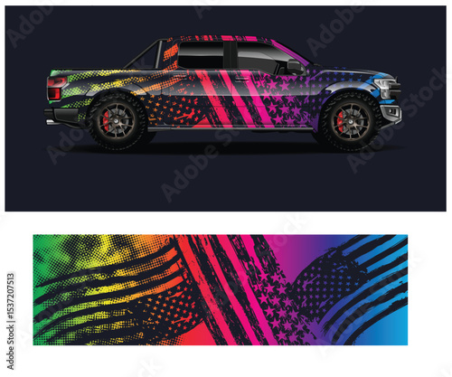 American Flag Design Truck Wrap Vector Illustration