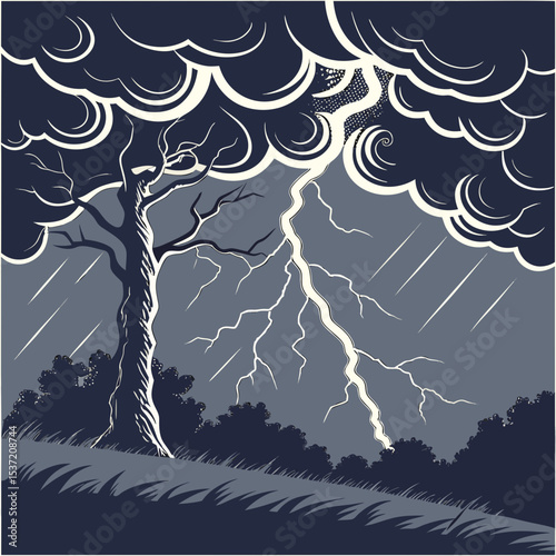 Thunderstorm with Lightning – Vector Weather Illustration