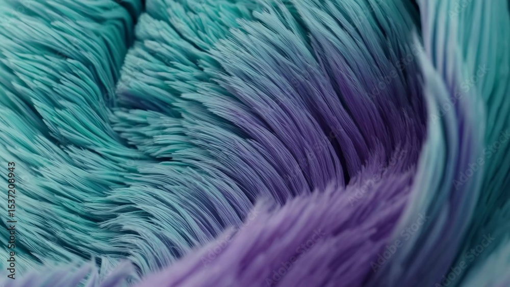 Obraz premium Turquoise and purple fur is flowing, creating an abstract pattern with smooth lines and textures, perfect for backgrounds and design projects