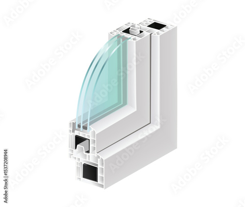3d double glazing  window for isolation vector mockup