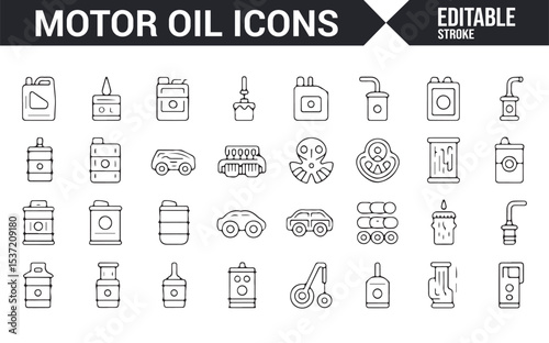 Icons for Motor Oil, Engine Parts, and Vehicle Service in Editable Format