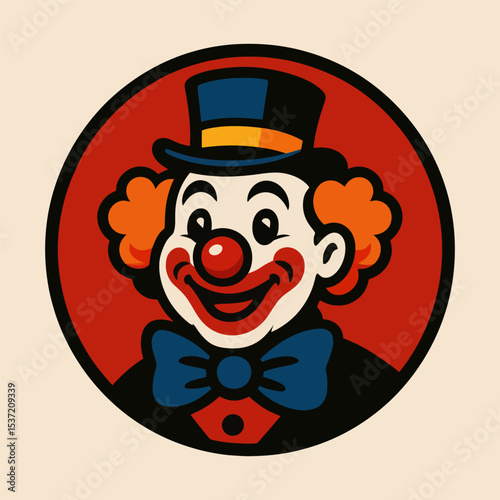 Vector retro clown face icon in circle.