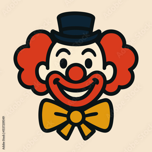 Vector clown head with bow tie icon.