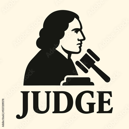 Vector illustration of judge with gavel in profile.