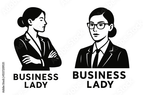 Vector icons of confident businesswoman.