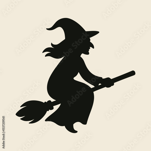 Vector icon of witch flying on broom.