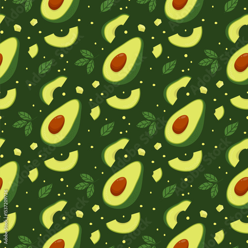 Avocado Seamless Pattern. Avocado Endless Background for Healthy Food Designs. 
