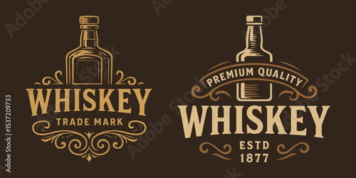 Vector illustration of vintage whiskey bottle label.