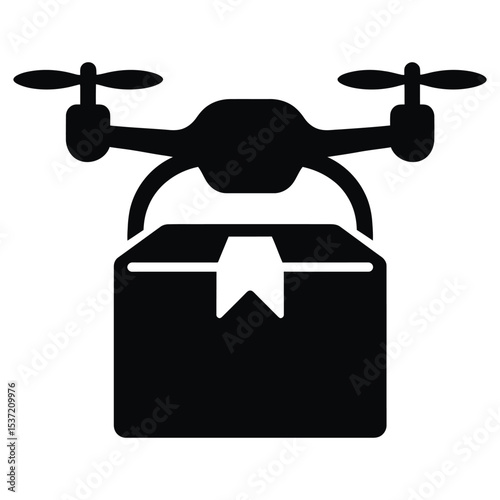 Vector drone delivering package icon silhouette.