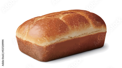 A high-angle, close-up studio shot of a single loaf of wheat bread against a pure white background. The bread is light golden brown with a slightly textured crust and visible creases from the
