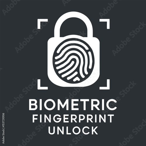 Vector icon of biometric fingerprint padlock for security.