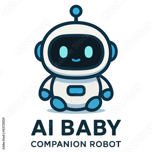 Vector illustration of standing baby AI companion robot.