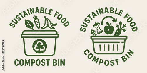 Vector icon of sustainable compost bin with food waste.