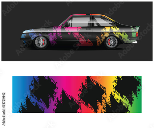 Colorful Abstract Design Car Wrap for Classic Coupe