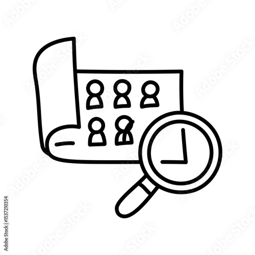 Illustration of candidate search and recruitment process for job hiring with magnifying glass and employee list is shown vector