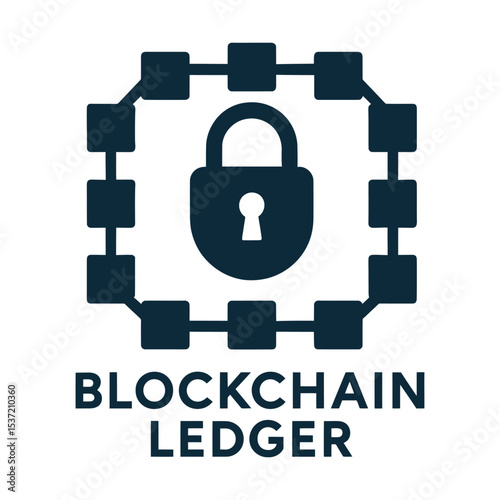 Padlock surrounded by blocks representing blockchain ledger.