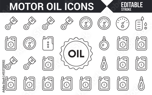 Editable Icons for Motor Oil, Engine Parts, and Maintenance Tools