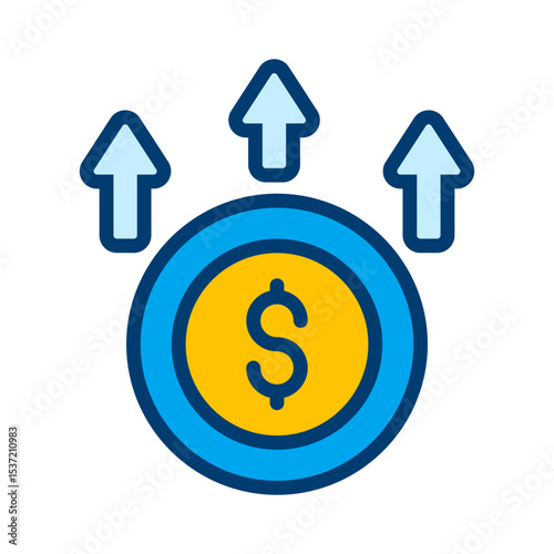 Financial Growth Concept with Currency Icon and Upward Arrows Depicting Investment Increase