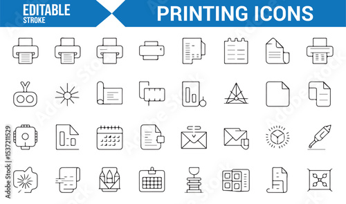 Icons of Printing, Files, and Office Tasks for Digital Solutions