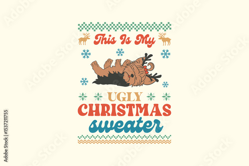 This is my Ugly Christmas Sweater, Corgi Retro Christmas Dog Ugly Sweater T Shirt Design