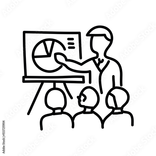 Illustration of presentation and training session vector icon for business meeting and conference with audience and chart analysis vector