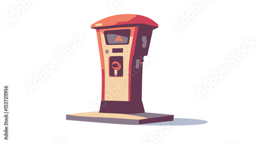 A digital illustration of a red parking meter.  The meter is depicted in a stylized, slightly cartoonish manner with a cream-colored central section and a red top and base. It features a screen,