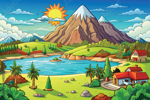 landscape with mountains and blue sky